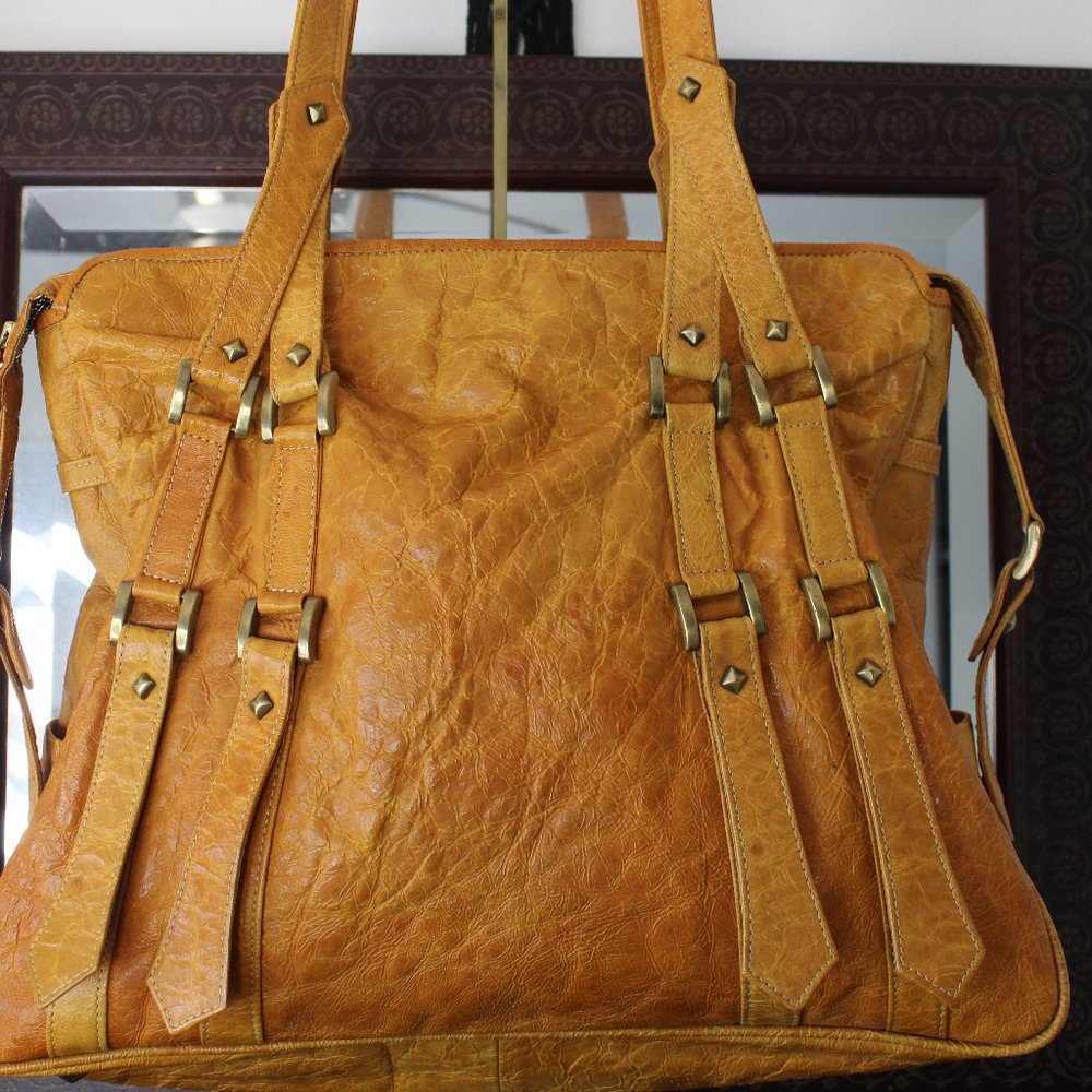 Heather Hawkins Large Vintage Leather Tote Caramel Textured Leather